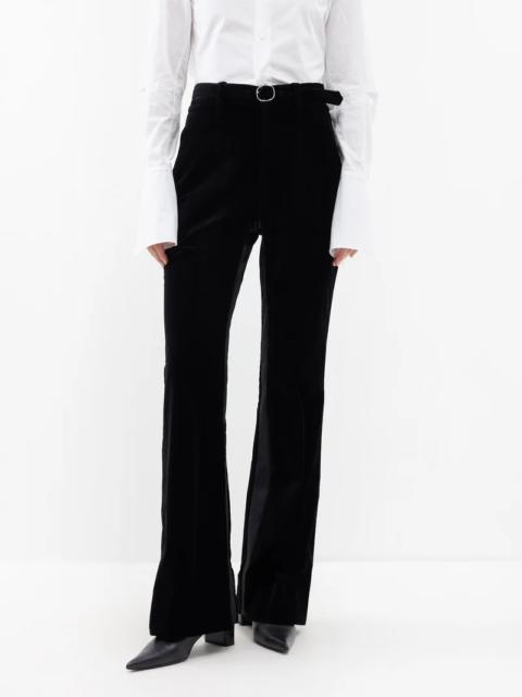 Flared-leg cotton-blend velvet trousers