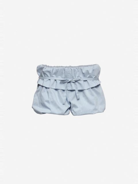 MAGDA BUTRYM Striped bubble cotton and silk shorts with ruffle waist in blue