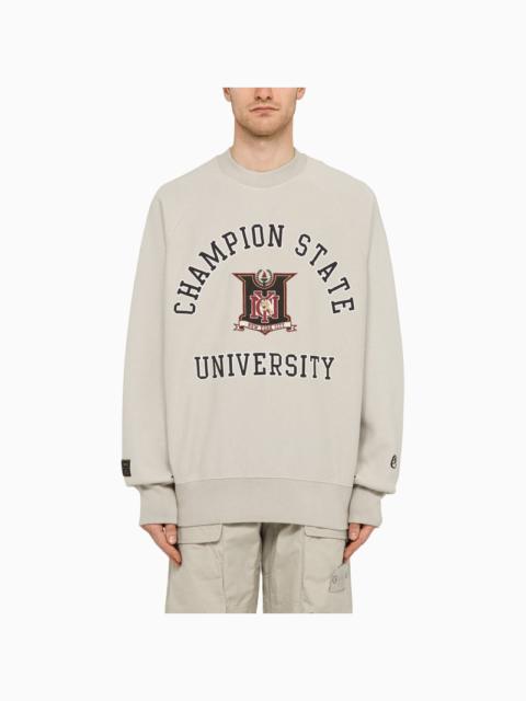 Light grey cotton blend crew-neck sweatshirt