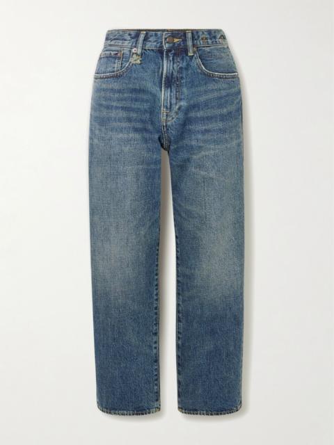 R13 BF distressed mid-rise straight-leg jeans Dark denim