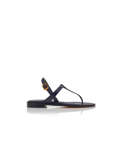 Navy Blue Calf Leather Flat Sandals