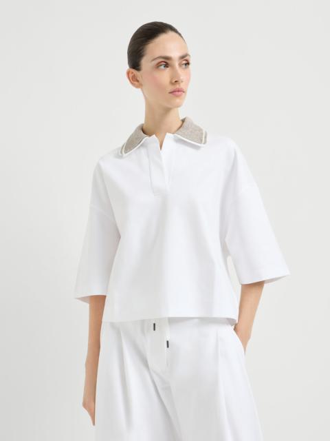 Couture interlock polo shirt with sparkling knit collar