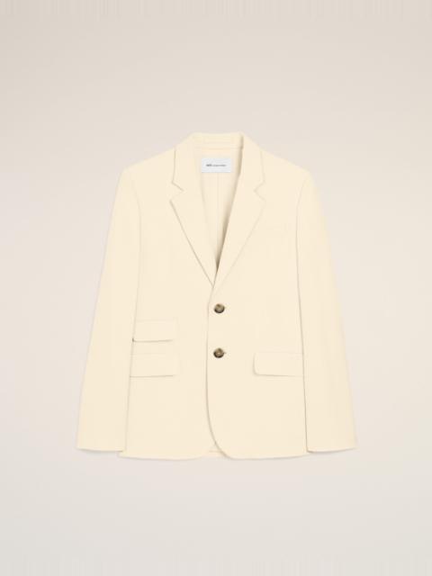 AMI Paris WHITE SINGLE BREASTED BOXY COTTON AND LINEN BLAZER