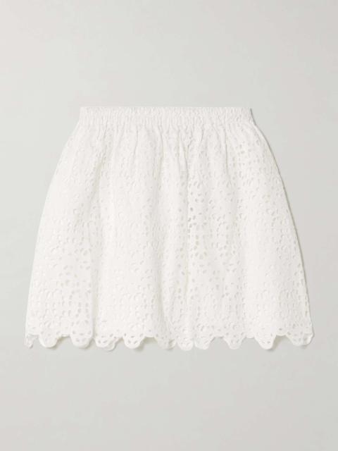 FRAME The Deco scalloped broderie anglaise cotton-poplin mini skirt White