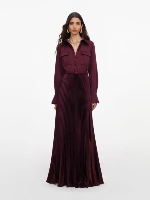 self-portrait Plum Satin Pleated Maxi Dress