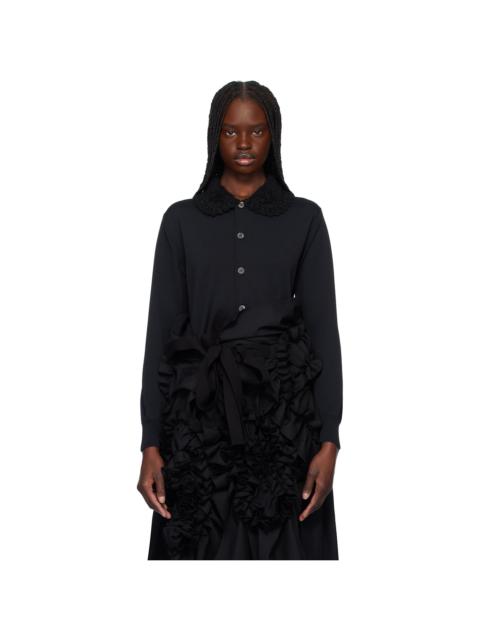 TAO Comme Des Garçons Black Polyester Jersey & Crochet Collar Cardigan