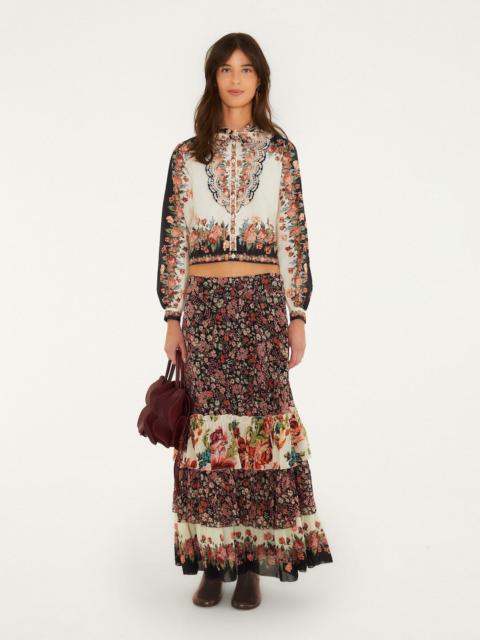 FARM RIO Tiny Garden Mixed Prints Maxi Skirt