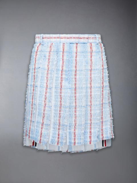Thom Browne STRIPED SHEER TWEED LOW RISE PLEATED SKIRT