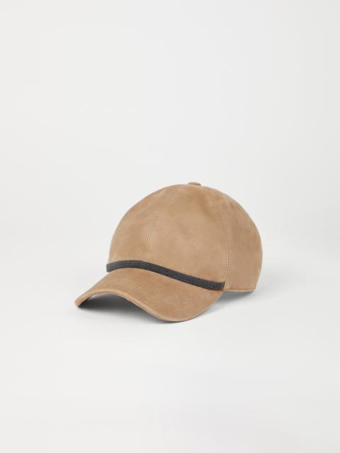 Suede baseball cap with shiny trim