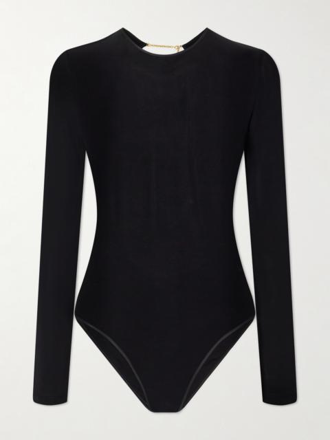 SAINT LAURENT Cassandre-embellished Mesh Bodysuit