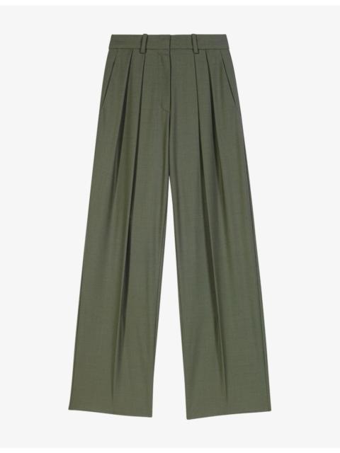 maje Pleated Wide-Leg Wool-Blend Trousers