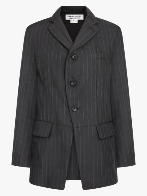 SINGLE BREASTED SERGE STRIPE BLAZER | BLACK