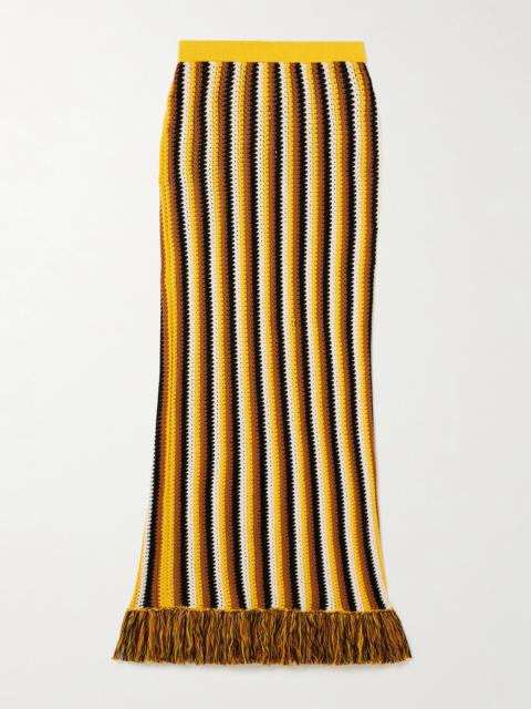 ESCVDO Misti Fringed Striped Crocheted Cotton Maxi Skirt