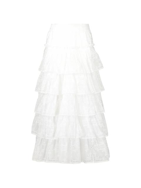 Aje. Merrit tiered embroidered maxi skirt