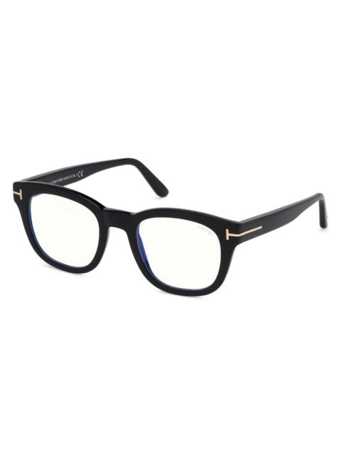 TOM FORD Women's 50MM Geometric Blue Block Optical Glasses - Shiny Black