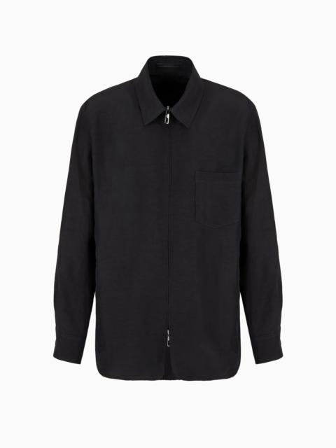 GIORGIO ARMANI Viscose and linen canvas shirt jacket with zip