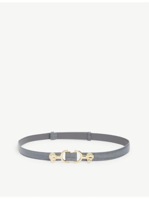 maje Embossed crocodile-effect leather slim belt