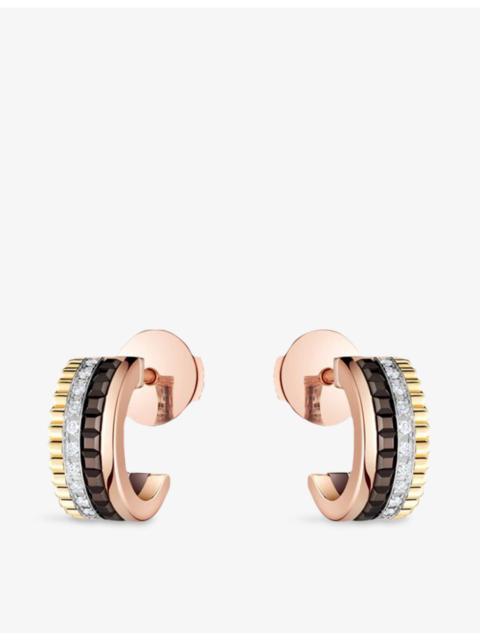 Boucheron Quatre Classique Mini 18ct Yellow-Gold, White-Gold, Pink-Gold, PVD and 0.12 Diamond Hoop Earrings