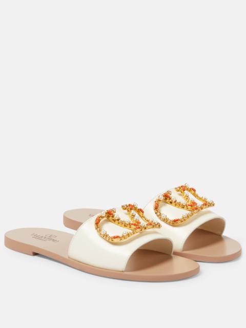 Valentino VLogo Signature embellished leather slides