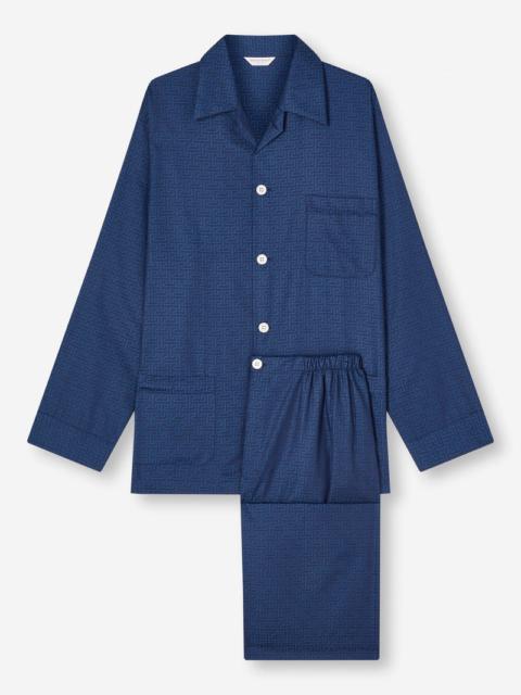 Derek Rose Men's Classic Fit Pyjamas Paris 27 Cotton Jacquard Navy