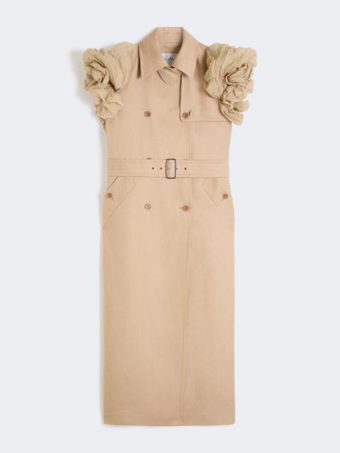 Max Mara ECRU Sleeveless duster coat in linen basketweave with ruffles - CAMEL