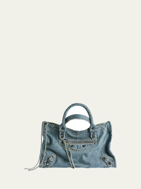 BALENCIAGA Le City Medium Washed Denim Shoulder Bag