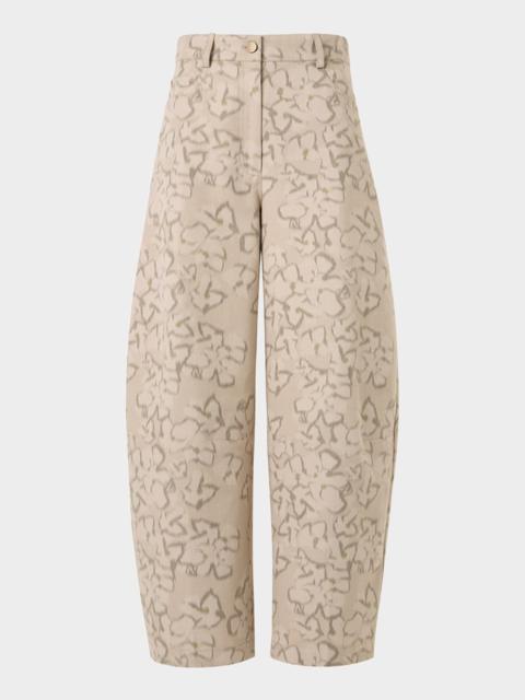 AKRIS Farrow Ikat Flower-Print Cotton Barrel-Leg Ankle Pants