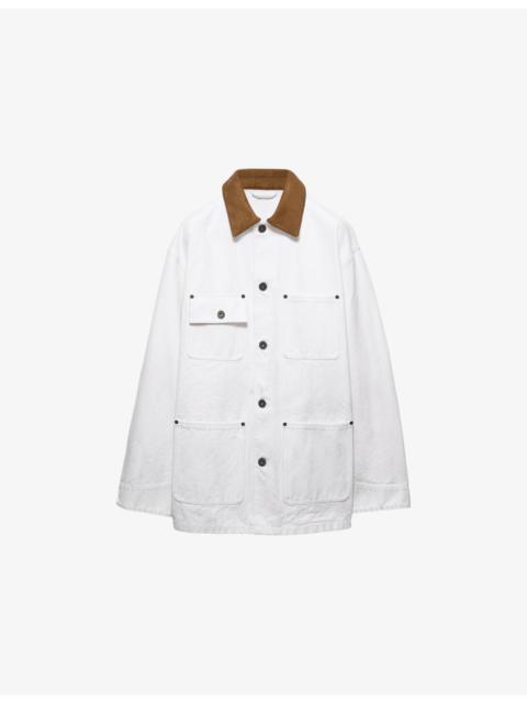 Prada Leather-Collar Boxy-Fit Cotton-Canvas Jacket