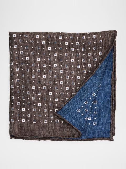 Brunello Cucinelli Men's Double-Face Geometric Silk Pocket Square