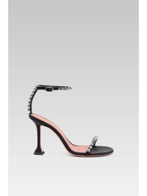 Amina Muaddi GIGI SANDAL 95 BLACK SATIN AND WHITE CRYSTALS
