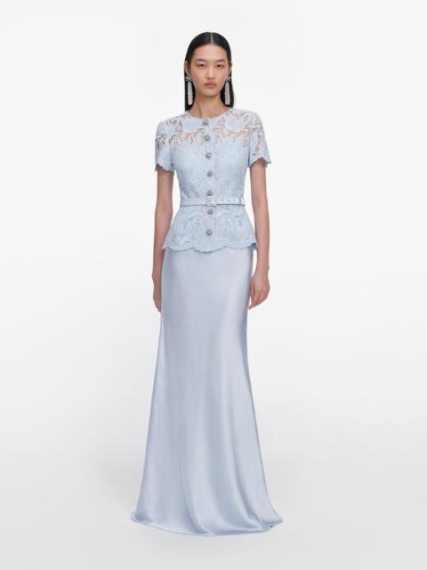 Blue Lace Satin Maxi Dress