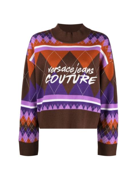VERSACE JEANS COUTURE argyle-knit logo-embroidered jumper