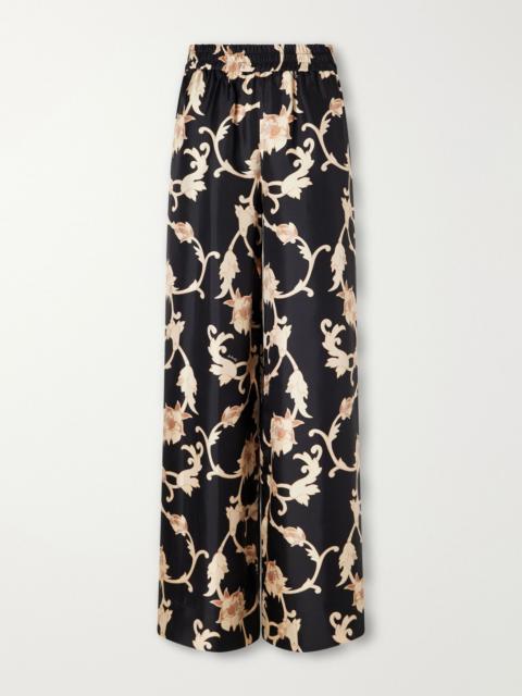 La DoubleJ Palazzo floral-print silk-twill wide-leg pants Black