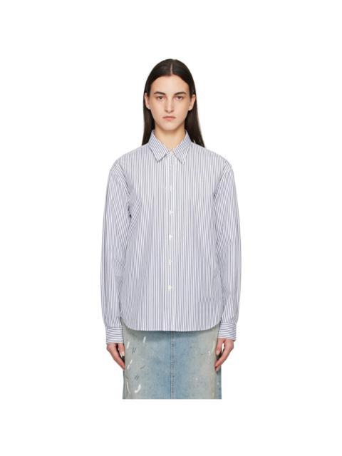 Acne Studios White & Navy Striped Shirt