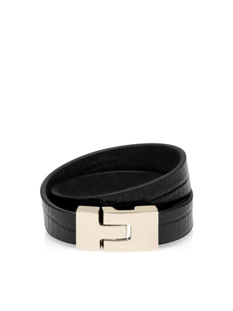 TOM FORD TEJUS-EFFECT PRINTED LEATHER INTERLOCK T BRACELET