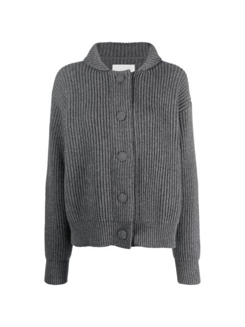 long-sleeved ribbed-knit wool cardigan