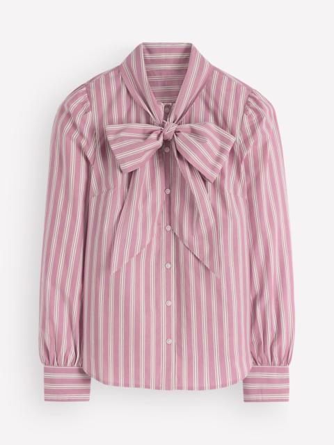 BODEN Clara Tie Neck Shirt-Pink and Brown Stripe