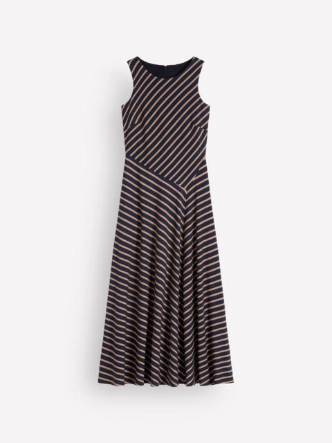 BODEN Asymetric Ponte Midi Dress-Navy and Camel Stripe