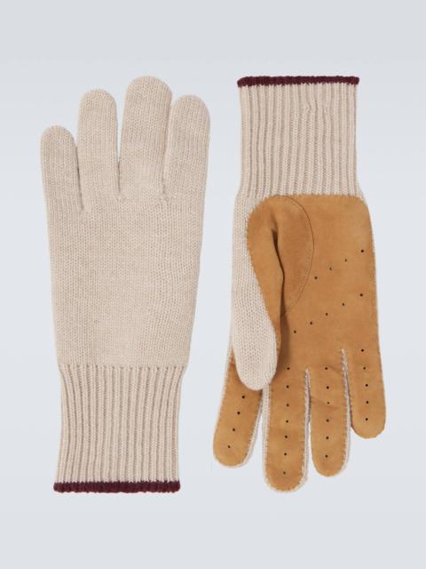 Brunello Cucinelli Leather-trimmed cashmere gloves