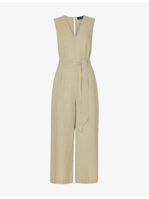 WHISTLES Belted Wide-Leg Linen Jumpsuit
