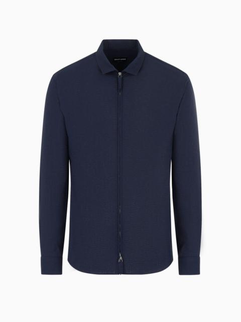 GIORGIO ARMANI Slim-fit cotton seersucker shirt with zip