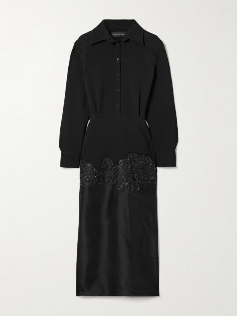 BRANDON MAXWELL The Amelie Crystal-embellished Wool-blend Crepe And Silk-organza Midi Shirt Dress