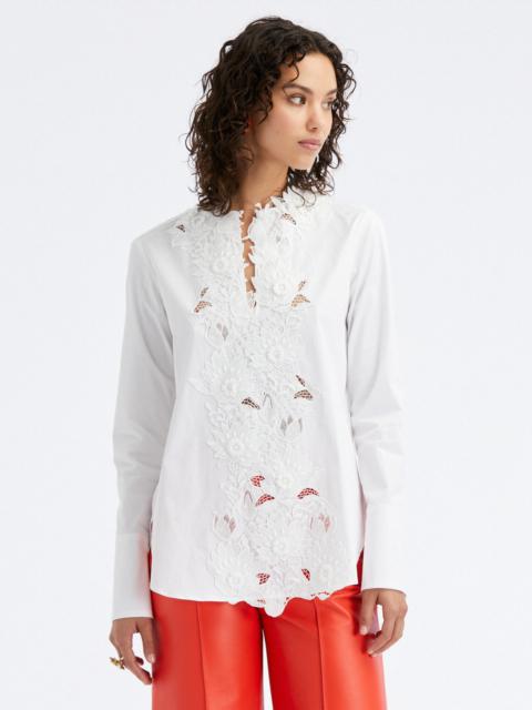 Oscar de la Renta WATER LILY GUIPURE COTTON POPLIN BLOUSE