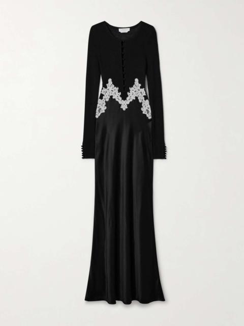 Kerry lace-trimmed ribbed silk-chiffon and satin maxi dress