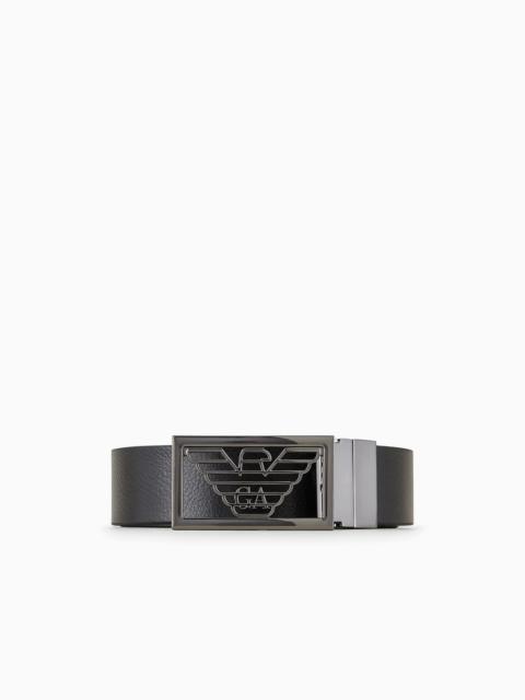 EMPORIO ARMANI Two-toned reversible leather belt with one side in palmellato leather