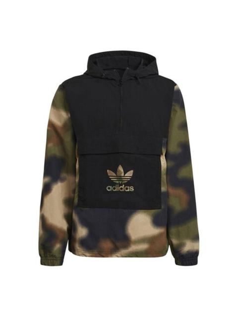 adidas adidas originals Half Zipper Pullover hooded Camouflage Printing Jacket Green GN1875