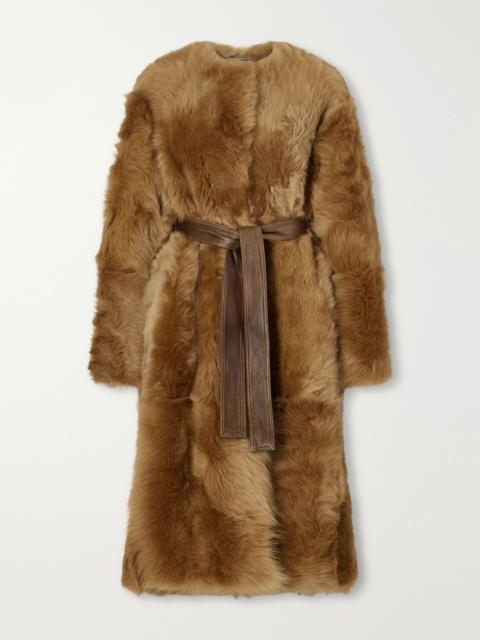 FFORME Demi reversible belted collarless shearling coat Camel