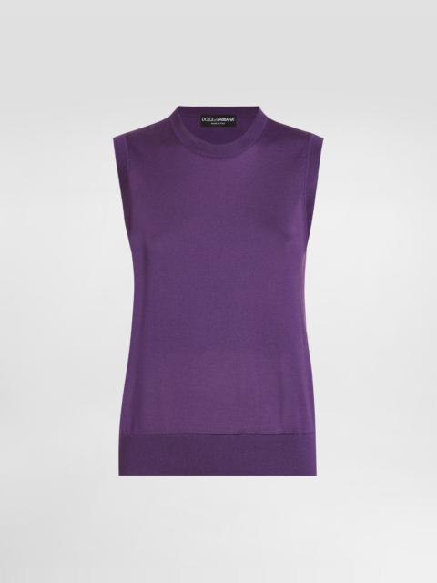 Dolce & Gabbana Silk tank top with flower brooch