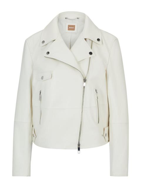 BOSS LEATHER JACKET WITH SIGNATURE LINING AND ASYMMETRIC ZIP