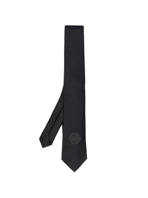 hexagon logo-patch silk tie